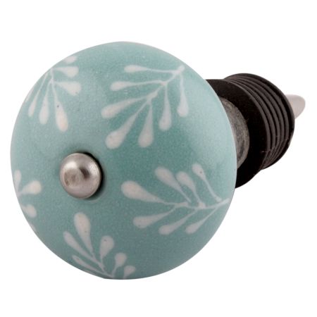 Sea Green Leaf Floral Ceramic Wine Stopper